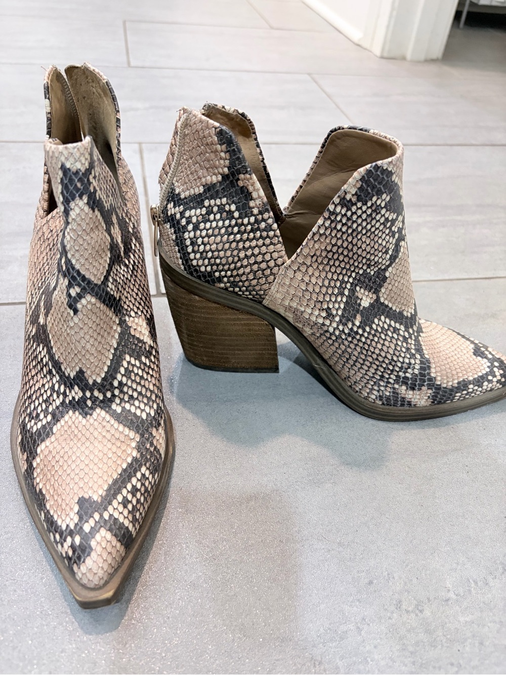 Vince Camuto Women's Snake-Print Cutout Ankle Boots